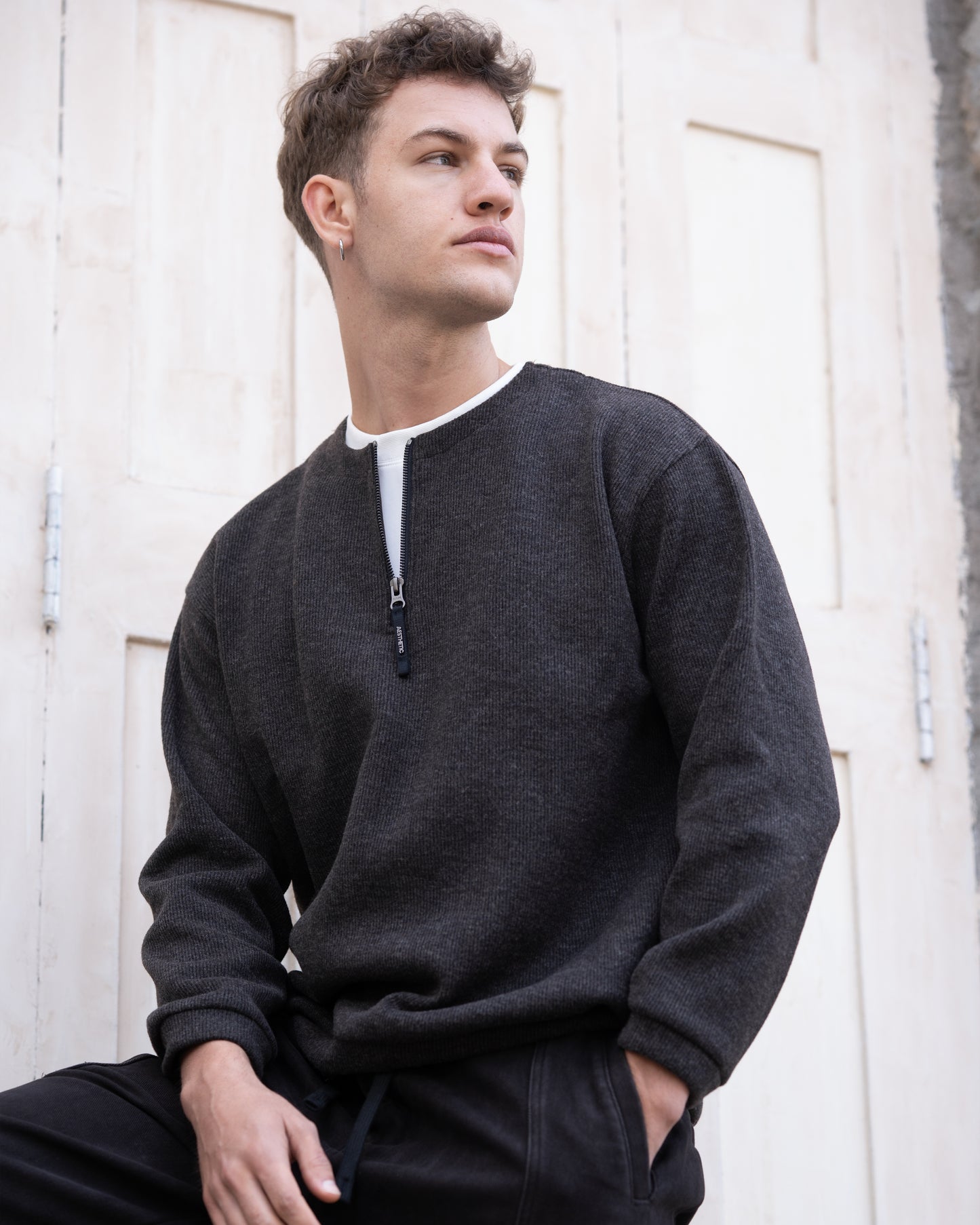 Layered zipper sweatshirt